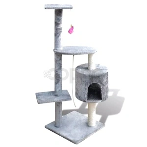 Котешко дърво за драскане 114 см с 1 къщичкa, сиво