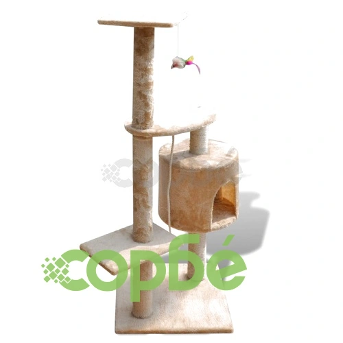 Котешко дърво за драскане 114 см с 1 къщичкa, бежово ➤ топ цена ➤ sorbe.bg