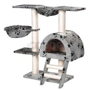 Дърво за котки 105 см, сиво с принт лапички