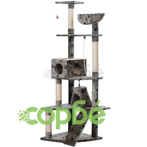 Дърво за котки 191 см, сиво с принт лапички ➤ топ цена ➤ sorbe.bg