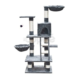 Котешко дърво от сив плюш, 122 см.