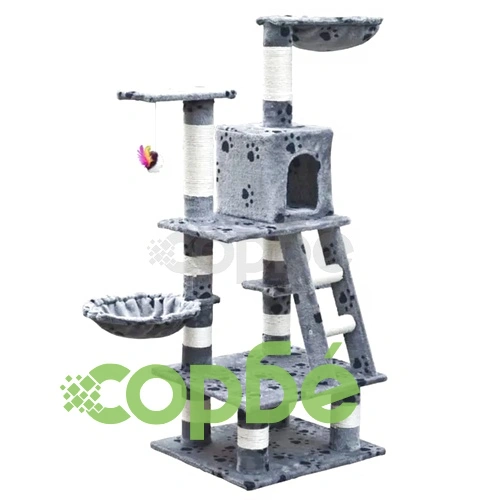 Дърво за котки 122 см, сиво с принт лапички ➤ топ цена ➤ sorbe.bg