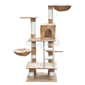 Котешко дърво от бежов плюш, 122 см.