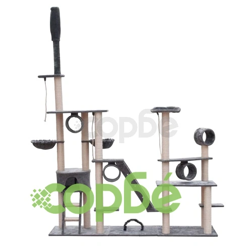 Луксозно котешко дърво от сив плюш, 230-260 см. ➤ топ цена ➤ sorbe.bg