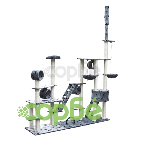 Котешко дърво Deluxe 230-260 см сиво с принт на лапички ➤ топ цена ➤ sorbe.bg