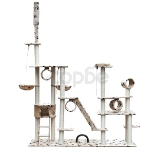 Луксозно котешко дърво от бежов плюш с отпечатъци на лапи, 230-260 см