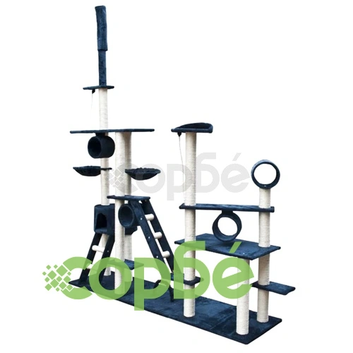 Луксозно котешко дърво от тъмносин плюш, 230-260 см. ➤ топ цена ➤ sorbe.bg