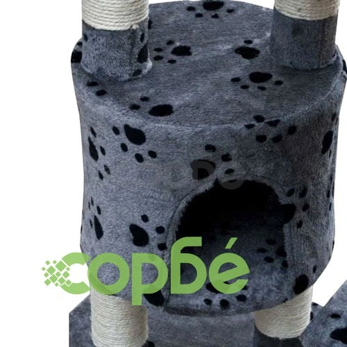 Котешко дърво от сив плюш с отпечатъци на лапи, размер XL, 230-260 см. ➤ топ цена ➤ sorbe.bg