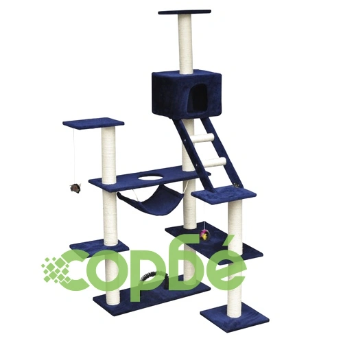 Котешко дърво от тъмносин плюш, 184 см. ➤ топ цена ➤ sorbe.bg