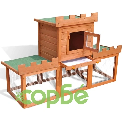 Външна клетка за зайци/малки животни, дървена, голяма, с 1 къща ➤ топ цена ➤ sorbe.bg