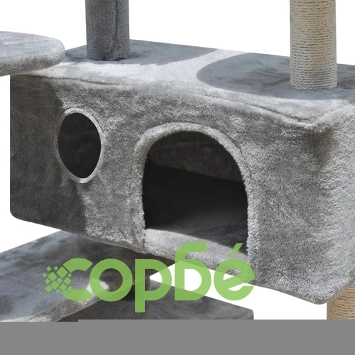 Котешко дърво за точене на нокти, 126 см, с 2 къщички, сиво  ➤ топ цена ➤ sorbe.bg