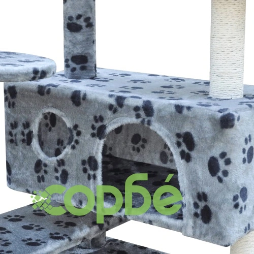 Котешко дърво за точене на нокти, 126 см, 2 къщи, сиво на лапи ➤ топ цена ➤ sorbe.bg