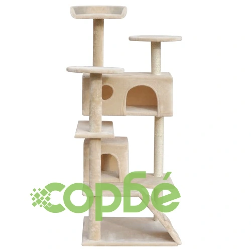 Котешко дърво за точене на нокти, 126 см, с 2 къщички, бежово  ➤ топ цена ➤ sorbe.bg