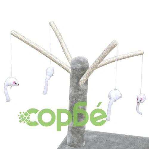 Котешко дърво за точене на нокти, 120 см, с 1 къщичка, сиво ➤ топ цена ➤ sorbe.bg