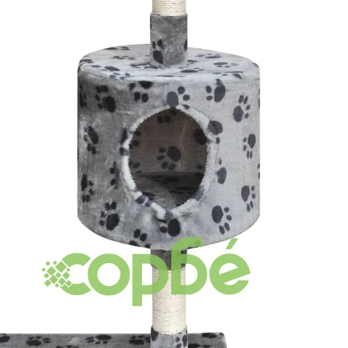 Котешко дърво за точене на нокти, 120 см, 1 къща, сиво на лапи ➤ топ цена ➤ sorbe.bg