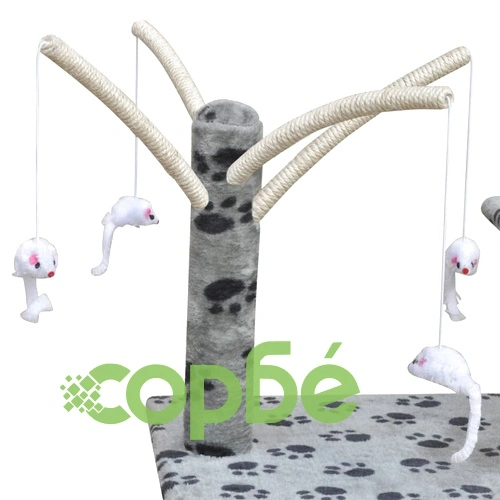 Котешко дърво за точене на нокти, 120 см, 1 къща, сиво на лапи ➤ топ цена ➤ sorbe.bg