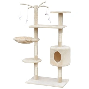 Котешко дърво за точене на нокти, 120 см, с 1 къщичка, бежово