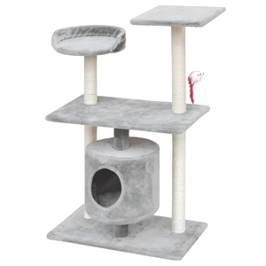 Котешко дърво, стълб за драскане, 94,5 см, с 1 къща, сиво