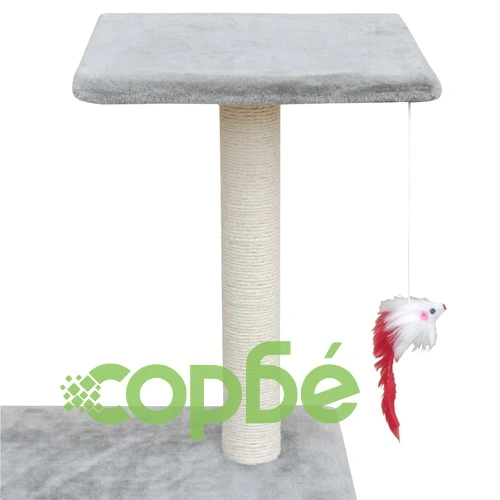 Котешко дърво, стълб за драскане, 94,5 см, с 1 къща, сиво ➤ топ цена ➤ sorbe.bg
