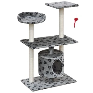 Котешко дърво за драскане, 94,5 см, 1 къща, сиво на лапи