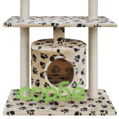 Котешко дърво за драскане, 94,5 см, 1 къща, бежово на лапи ➤ топ цена ➤ sorbe.bg