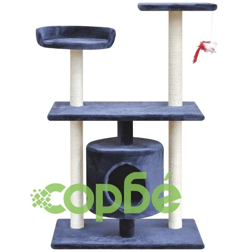 Котешко дърво, стълб за драскане, 94,5 см, с 1 къща, тъмно синьо ➤ топ цена ➤ sorbe.bg