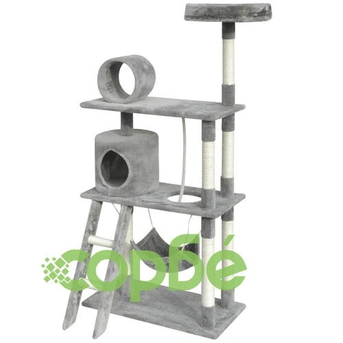 Котешко дърво за точене на нокти, 140 см, с 1 къщичка, сиво ➤ топ цена ➤ sorbe.bg