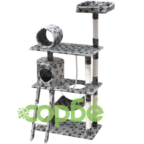 Котешко дърво за точене на нокти, 140 см, с 1 къщичка, бежово на лапи ➤ топ цена ➤ sorbe.bg