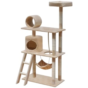 Котешко дърво за точене на нокти, 140 см, с 1 къщичка, бежово