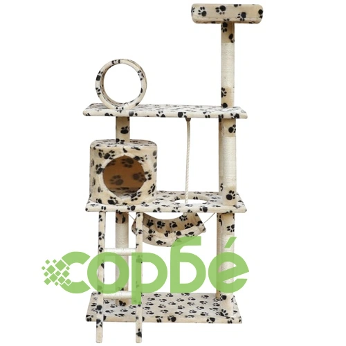 Дърво за котки Бежов с отпечатъци на лапи 83 x 72 x 140 см ➤ топ цена ➤ sorbe.bg