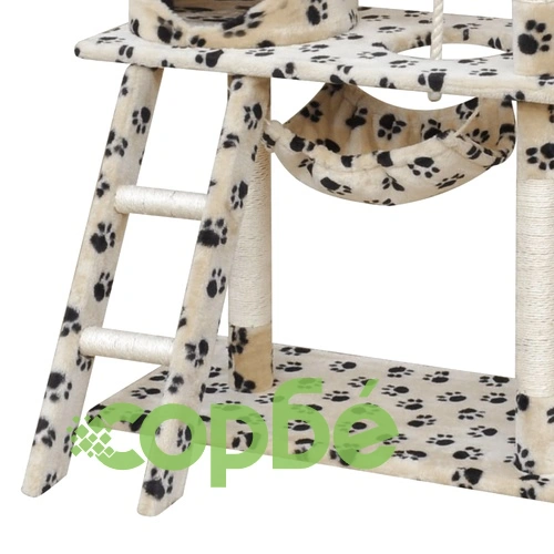 Дърво за котки Бежов с отпечатъци на лапи 83 x 72 x 140 см ➤ топ цена ➤ sorbe.bg