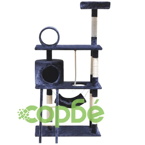 Котешко дърво за драскане, 140 см, с 1 къща, тъмносиньо ➤ топ цена ➤ sorbe.bg