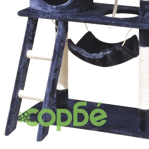 Котешко дърво за драскане, 140 см, с 1 къща, тъмносиньо ➤ топ цена ➤ sorbe.bg