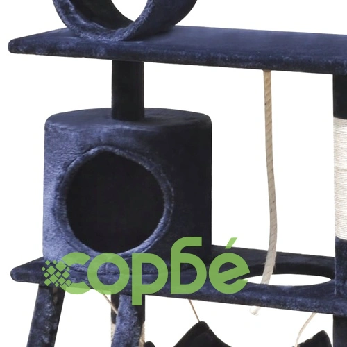 Котешко дърво за драскане, 140 см, с 1 къща, тъмносиньо ➤ топ цена ➤ sorbe.bg