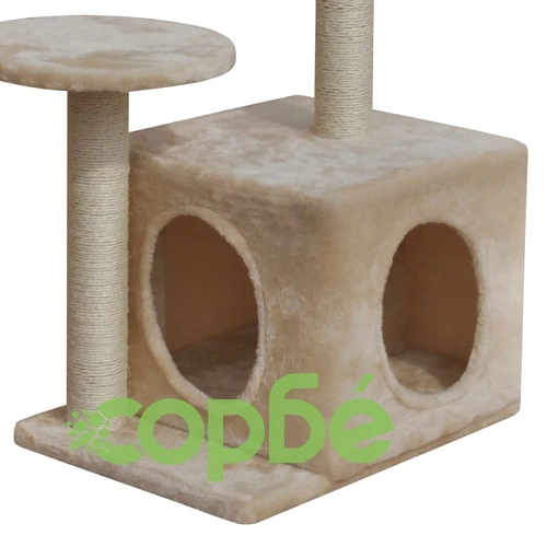 Котешко дърво, стълб за драскане, 64 см, 1 къща, бежово ➤ топ цена ➤ sorbe.bg