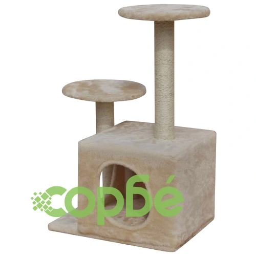 Котешко дърво, стълб за драскане, 64 см, 1 къща, бежово ➤ топ цена ➤ sorbe.bg