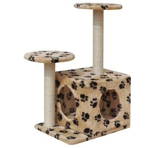 Котешко дърво за драскане, 64 см, 1 къща, бежово на лапи