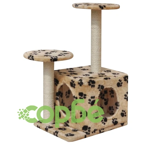 Котешко дърво за драскане, 64 см, 1 къща, бежово на лапи ➤ топ цена ➤ sorbe.bg
