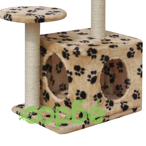 Котешко дърво за драскане, 64 см, 1 къща, бежово на лапи ➤ топ цена ➤ sorbe.bg