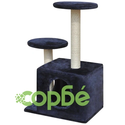 Котешко дърво за драскане, 64 см, с 1 къща, тъмносиньо ➤ топ цена ➤ sorbe.bg