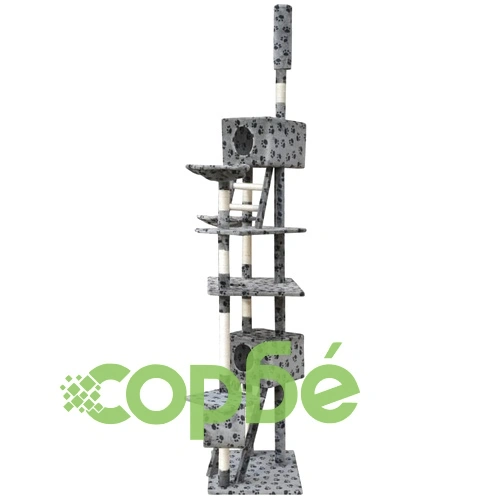 Котешко дърво за драскане, 126 см, 2 къщи, сиво на лапи ➤ топ цена ➤ sorbe.bg
