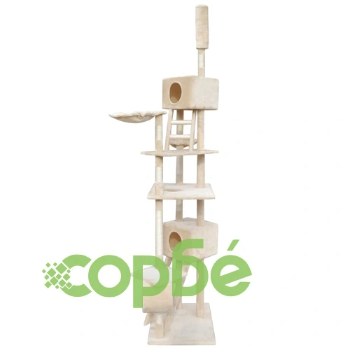 Котешко дърво със стълб за драскане, 230-260 см, 2 къщи, сиво ➤ топ цена ➤ sorbe.bg