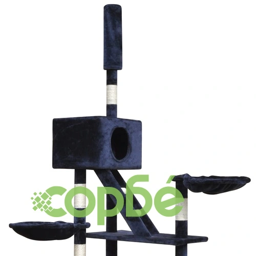 Котешко дърво за драскане, 230-260 cм, с 2 къщи, тъмносиньо ➤ топ цена ➤ sorbe.bg