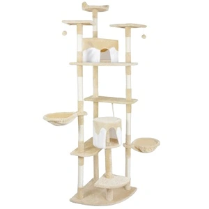 Котешко дърво за драскане, 213 см, жълто и бяло