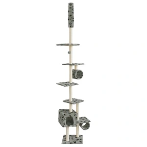 Котешко дърво за драскане, 260 см, сиво, с десен на лапички