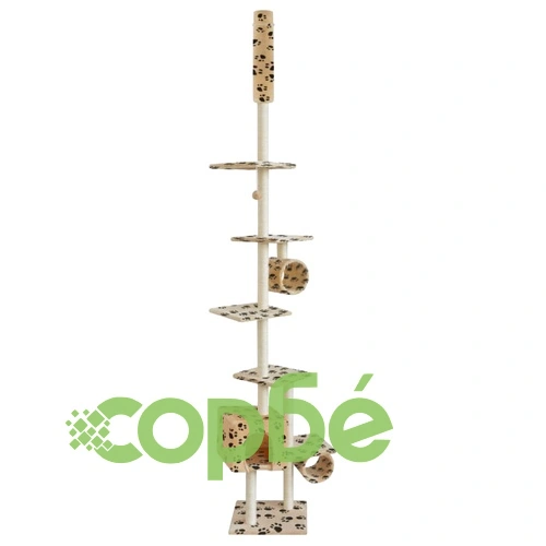 Котешко дърво, жълто, с десен на лапички, 260 см ➤ топ цена ➤ sorbe.bg