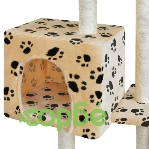 Котешко дърво, жълто, с десен на лапички, 260 см ➤ топ цена ➤ sorbe.bg