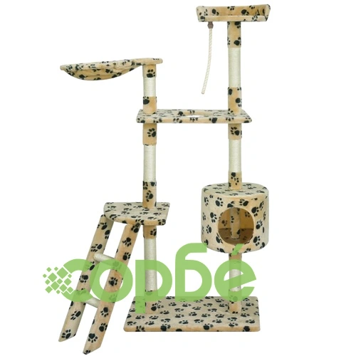 Котешко дърво за драскане, 150 см, жълто, с десен на лапички ➤ топ цена ➤ sorbe.bg