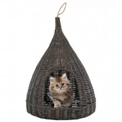 Котешка къща с възглавница сива 40x60 см естествена върба типи