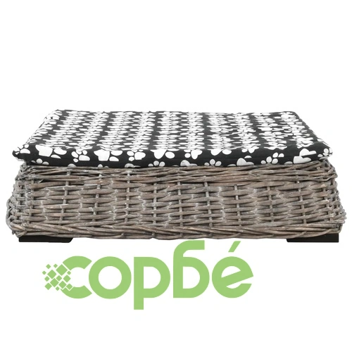 Легло за кучета с възглавница сиво 95x65x15 см върба плоско ➤ топ цена ➤ sorbe.bg